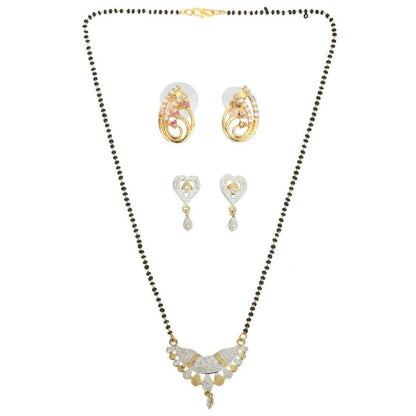 AanyaCentric Gold-Polished Mangalsutra with Pendant, 2 Pair Earrings