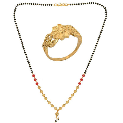 AanyaCentric Gold-Polished Mangalsutra & Ring Set