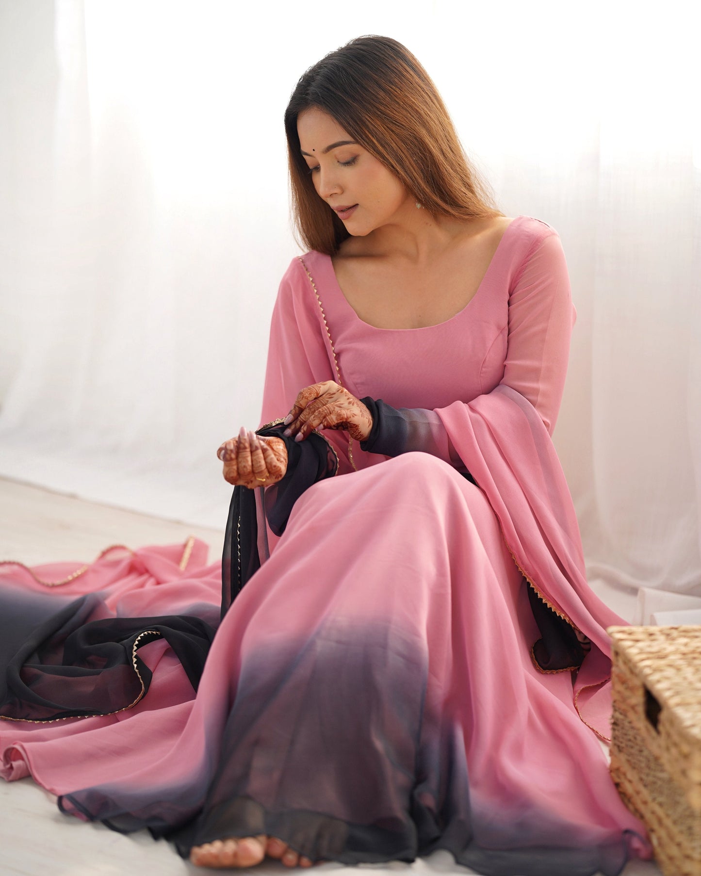 Evanik Onion Pink Pure Soft Georgette Colorful Padding Anarkali Suit