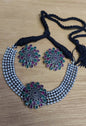 Mominos Fashion Johar Kamal Oxidised Silver-Plated Brass Finish Kundan Choker For Women (Multi)