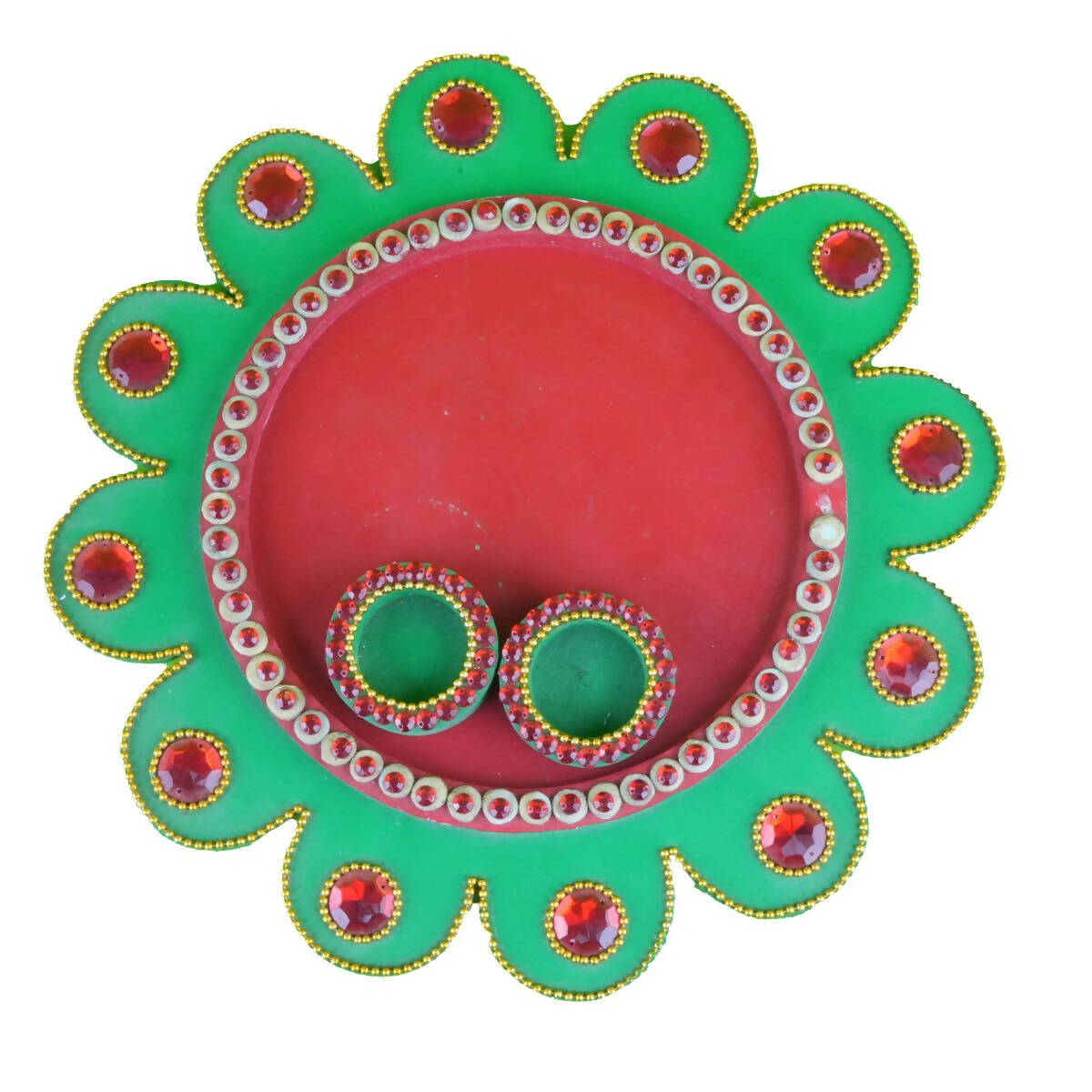Kundan HandiKrafts Mdf Flower Pooja Thali - Green 01