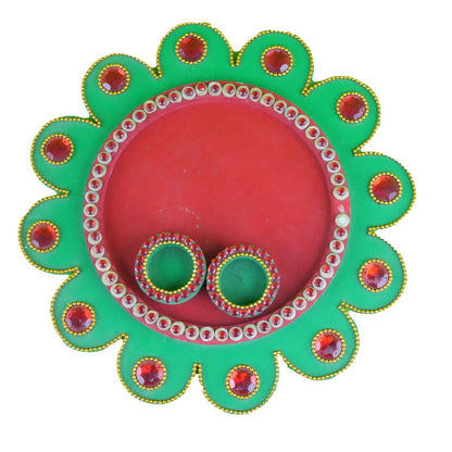 Kundan HandiKrafts Mdf Flower Pooja Thali - Green 01