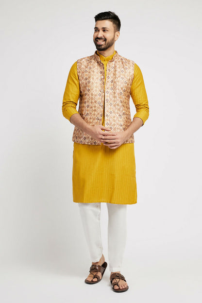 Ethnic India Cream Bundi Men's Jacket Abstract Polyester