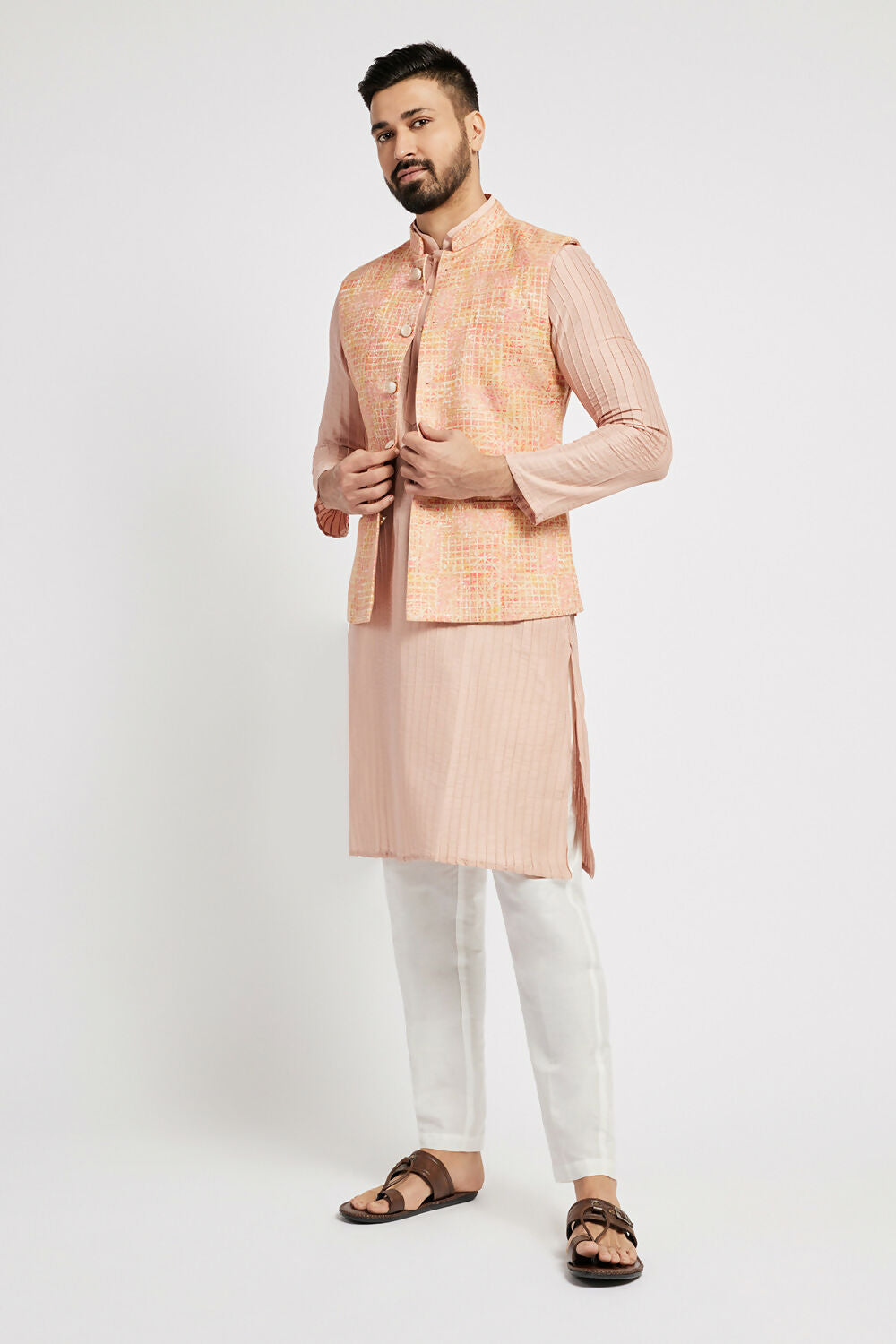 Ethnic India Pink Bundi Men's Jacket Abstract Blended