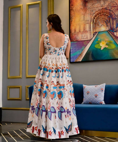 Casual Designer Offwhite Cotton Silk Gown - Anbazaar