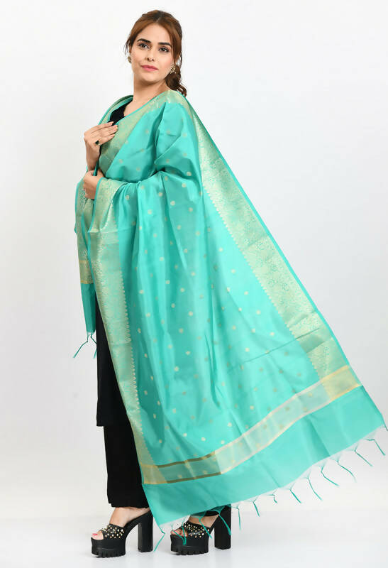 Mominos Fashion Moeza Women's Banarsi Silk Woven Design Sea Green Dupatta