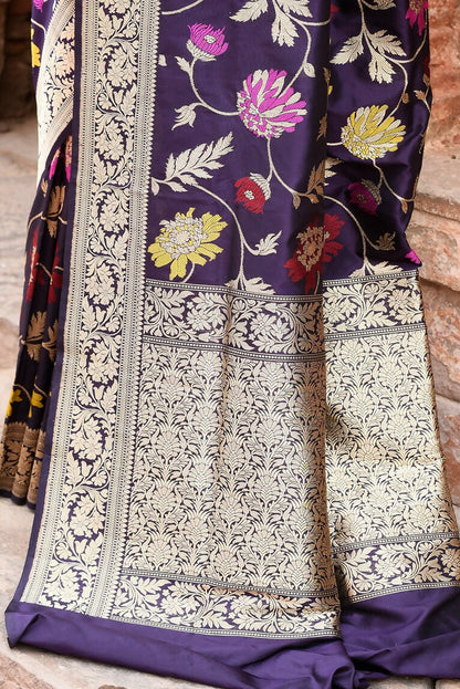 Joban Fashion Plum Purple Pure Katan Pure Handloom Banarasi Silk Saree