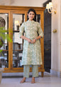 Juniper Sage Green Floral Printed Straight Kurta Set