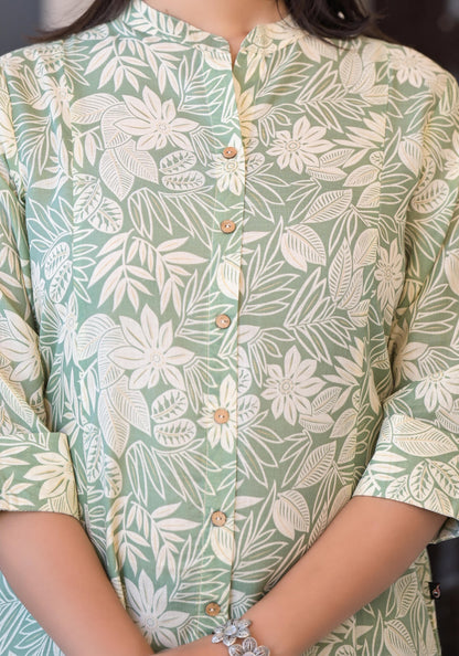 Juniper Sage Green Floral Printed Straight Kurta Set