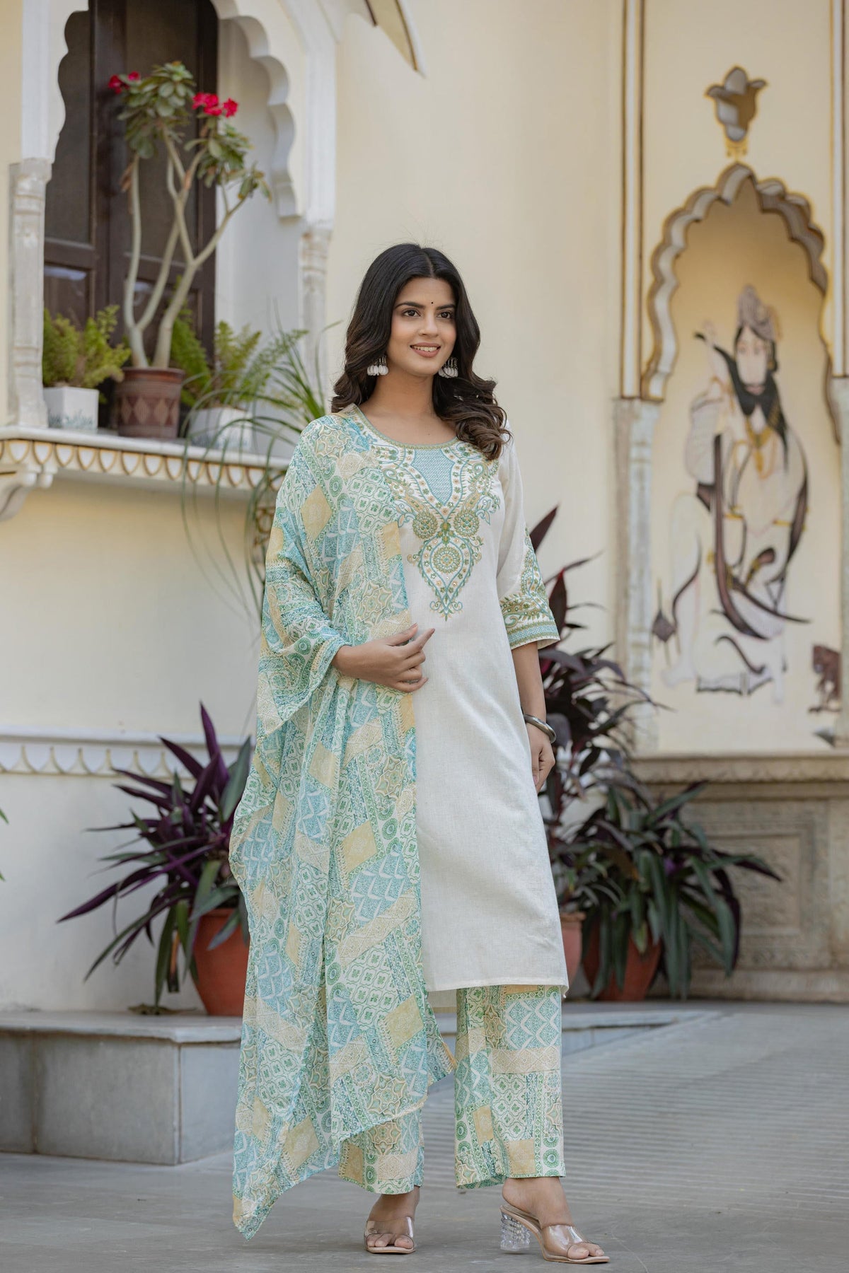 Juniper Multi Color Ethnic Printed Kurta Set With Dupatta
