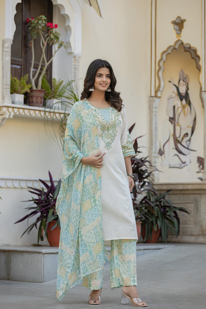 Juniper Multi Color Ethnic Printed Kurta Set With Dupatta
