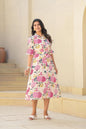 Juniper Women's Pink Floral Printed Cotton Long Dress With Belt
