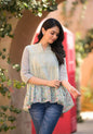 Juniper Pista Green Floral Printed Cotton Gathered Tunic