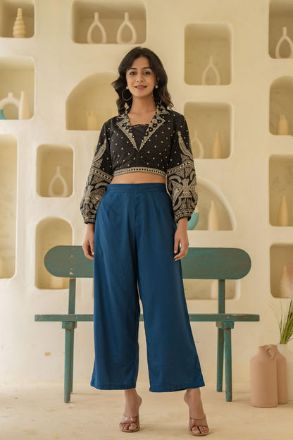 Juniper Navy Solid Viscose Palazzo Pants
