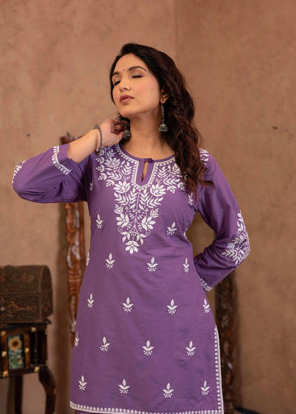 Juniper Purple Embroidered Cotton Kurta with Pant