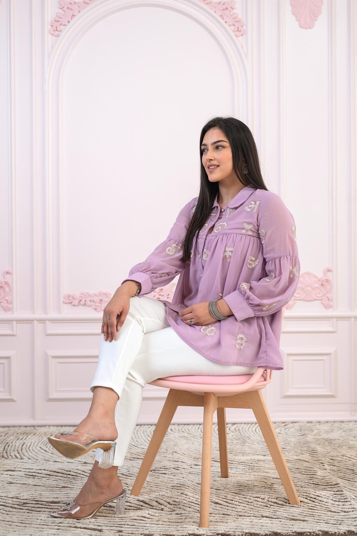 Juniper Lavender Embroidered Cotton Kurta with Pant
