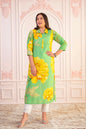 Juniper Green & Yellow Printed Viscose Kurta with Button Details