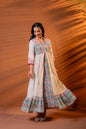 Juniper Ivory Embroidered Flared Midi Dress With Ethnic Motifs