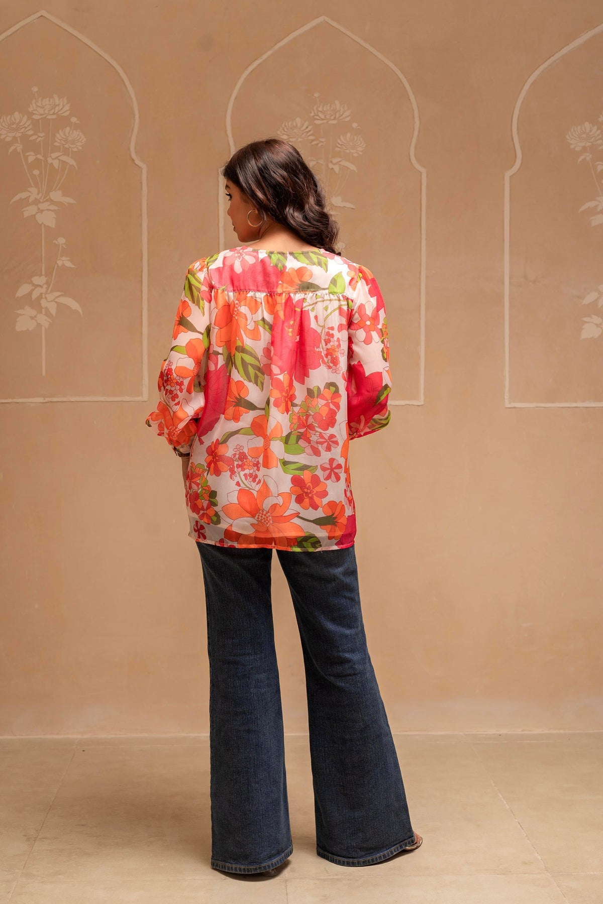 Juniper Man Made Multicolor Fiber Floral Printed Tunic With Button Details