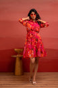 Juniper Man Made Fiber Fuchsia Floral Printed Short Dress With Belt