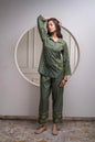 Juniper Fuchsia Green Solid Viscose Tunic And Pants Co-Ord Set With Zari Work And Button Detailing