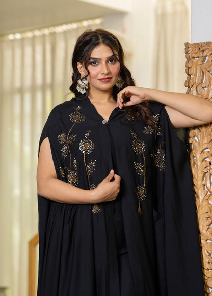 Juniper Black Embroidered Cape Co-Ord Set