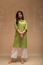 Juniper Sage Green Solid Viscose Shirt With Beads And Sequence Work