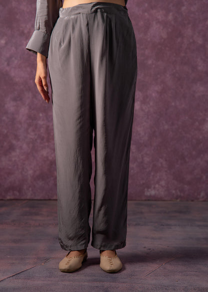 Juniper Viscose Grey Embellished Tunic And Pant Co-Ord Set With Bead Details