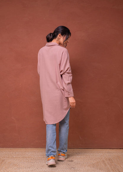 Juniper Viscose Linen Dusty Pink Embellished Shirt With Sequin & Bead Details