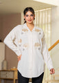 Juniper Viscose Linen Off White Embellished Shirt With Sequin & Bead Details