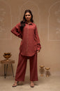 Juniper Brown Embellished Viscose-Linen Co-Ord Set With Sequin Detailing