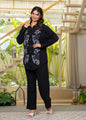 Juniper Viscose Linen Black Embroidered Shirt And Pant Co-Ord Set With Thread Work