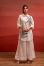Juniper Off-White Leaf Printed Co-Ord Set With Collared Tunic & Wide-Leg Pant