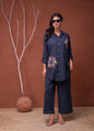Juniper Viscose Linen Teal Embroidered Top And Pant Co-Ord Set With Thread Work