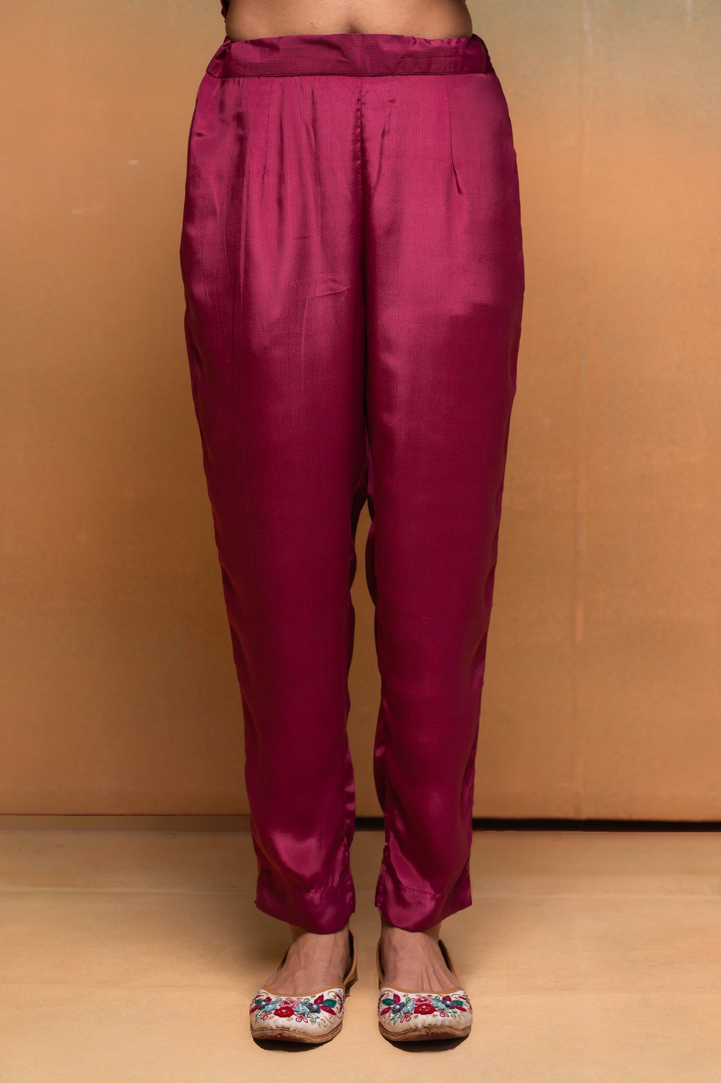 Juniper Magenta Man Made Fiber Floral Printed Kurta With Pants & Dupatta Set With Lace Work