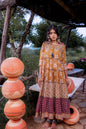 Juniper Mustard Embroidered Anarkali Long Dress With Tassels & Mirror Work