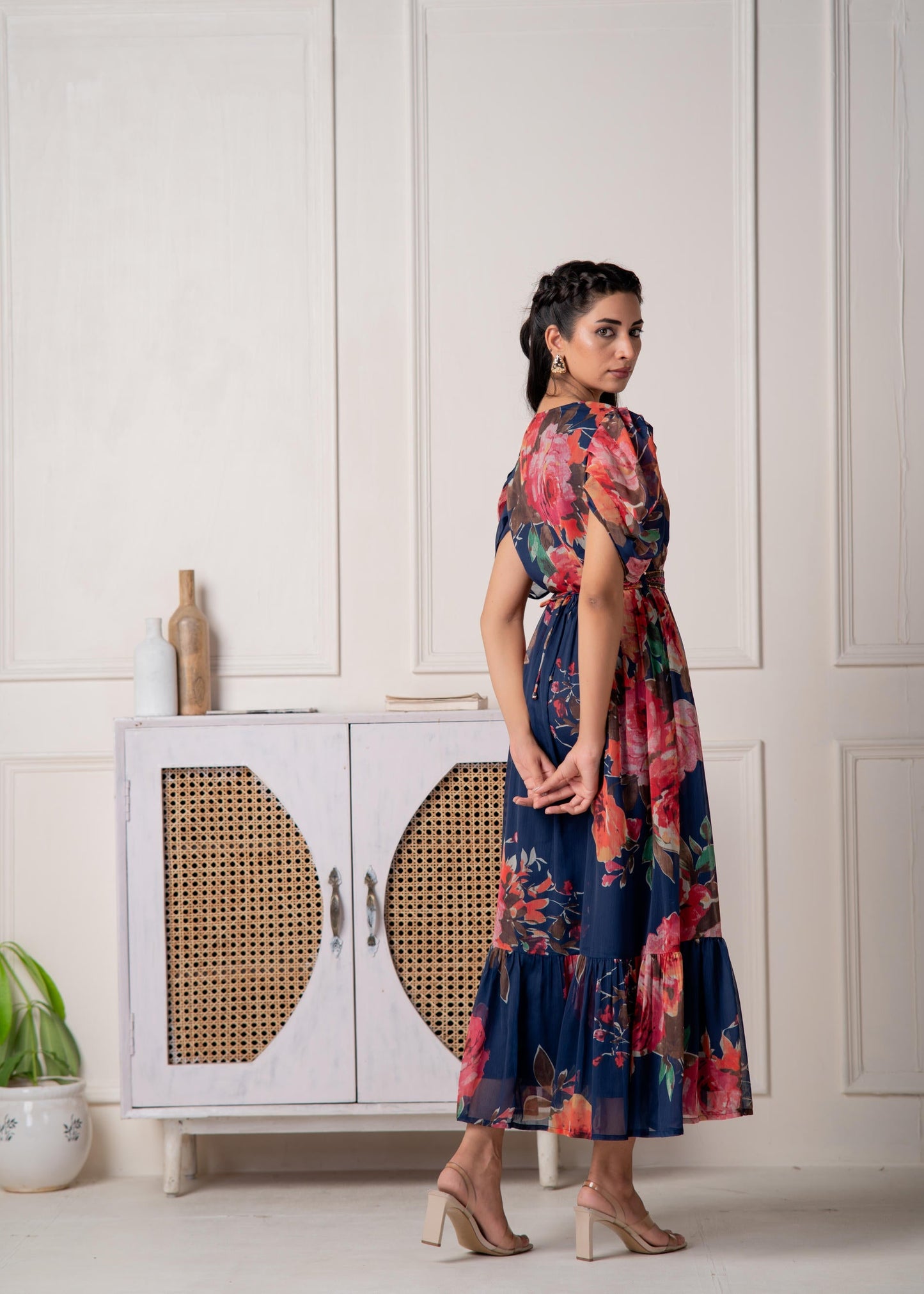 Juniper Navy Blue Floral Printed Fit & Flare Maxi Dress