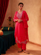 Juniper Fuchsia Viscose Straight Kurta With Pants & Dupatta Set With Thread & Zari Work