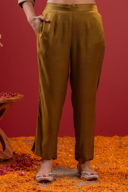 Juniper Festive Olive Green Floral Embroidered Kurta Set With Dupatta