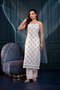 Juniper Women'S Teal Blue & Grey Floral Cotton Sleeveless Kurta
