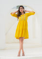 Juniper Mustard Embroidered Cotton Tiered Dress – Mirror & Thread Work