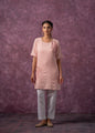 Juniper Peach Cotton Embroidered Straight Kurta For Women