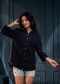 Juniper Women'S Navy Cotton Shirt With Full Sleeves And Front Slit