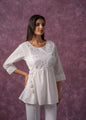 Juniper Women'S White Cotton Tunic With Thread & Mirror Work
