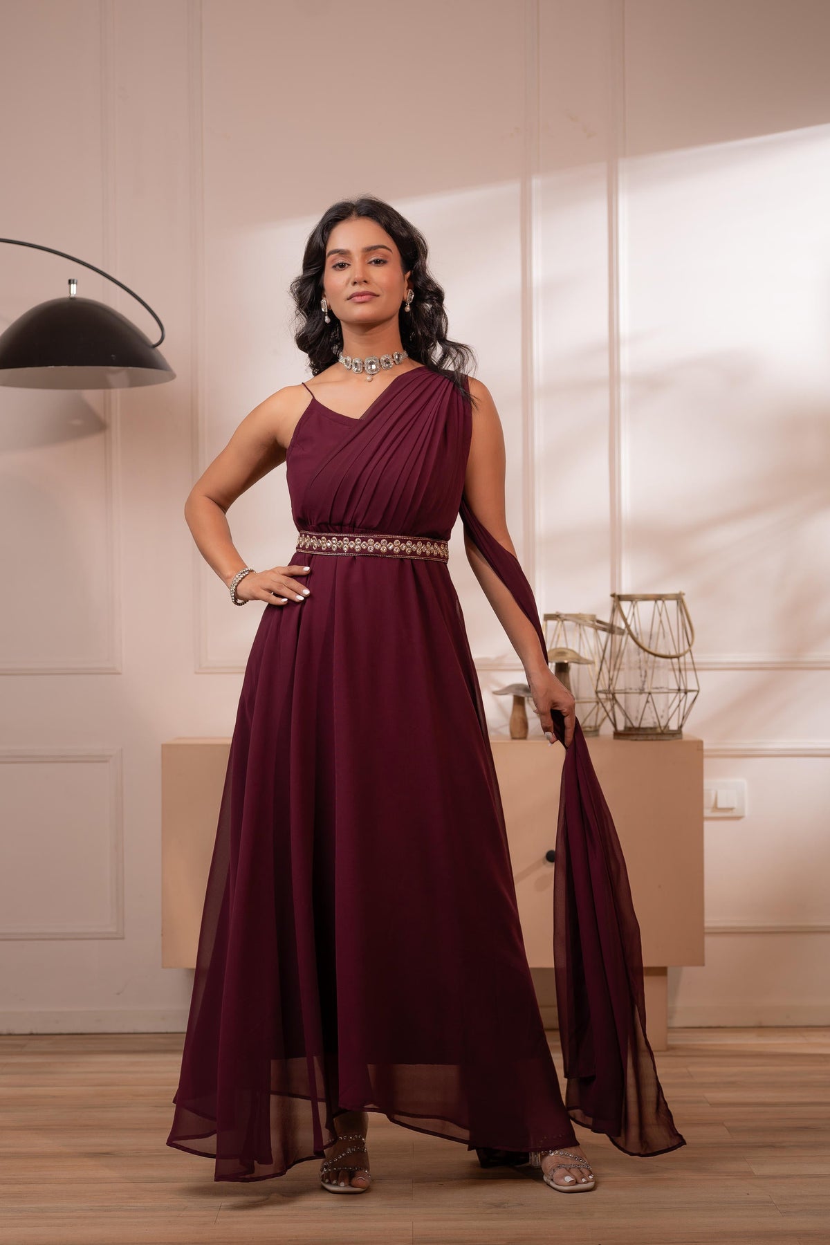 Juniper Wine Whispers One-Shoulder Gown