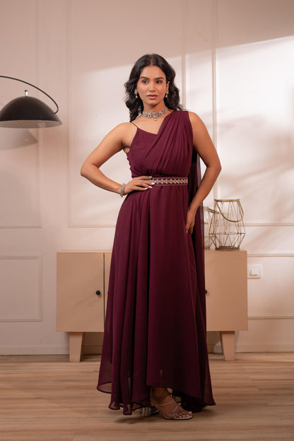 Juniper Wine Whispers One-Shoulder Gown