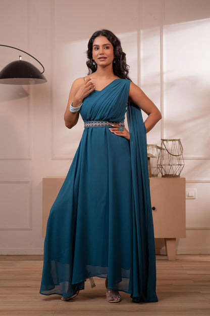 Juniper Ocean Teal Whispers One-Shoulder Gown