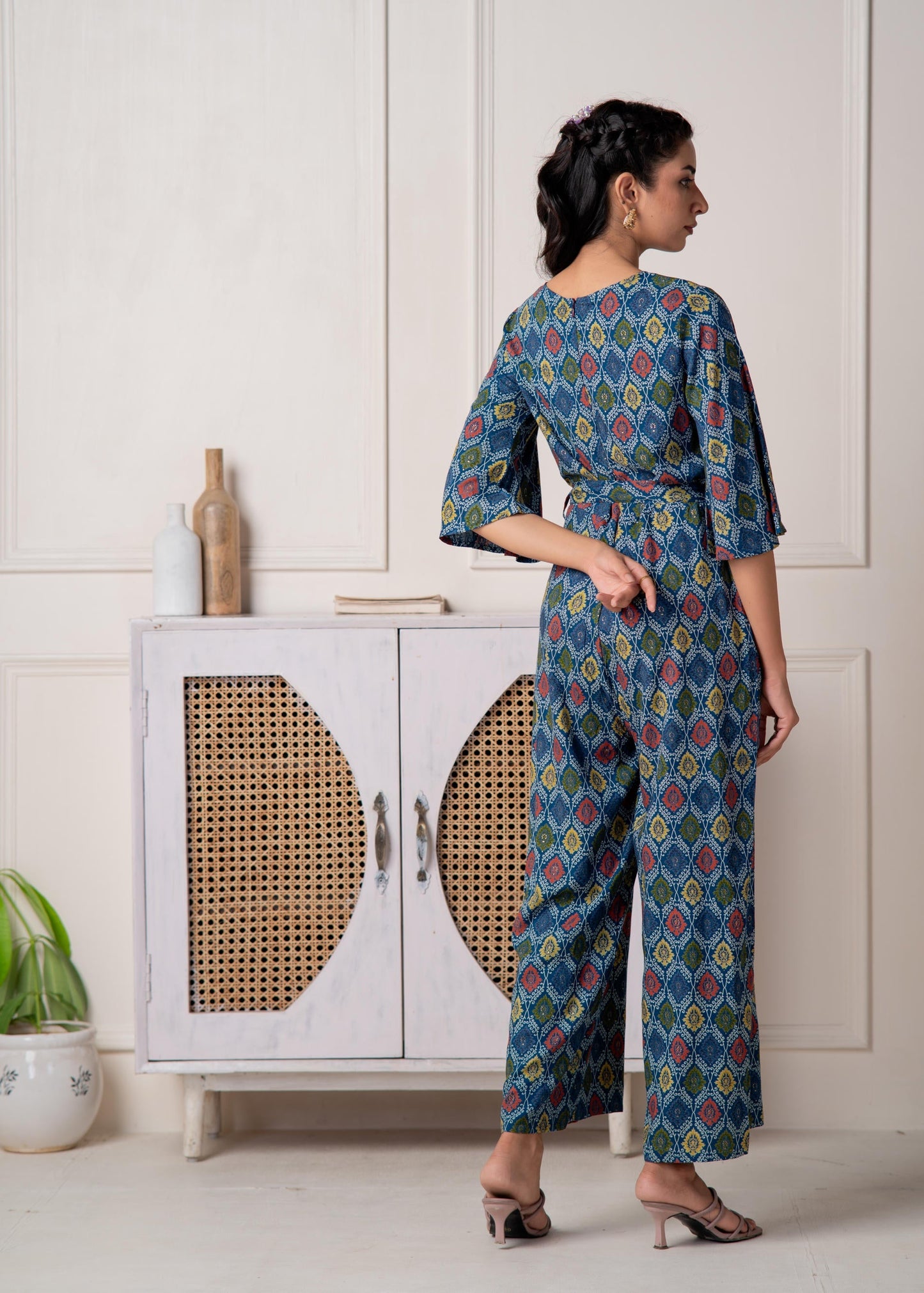 Juniper Teal Floral Printed Viscose Jumpsuit With Belt