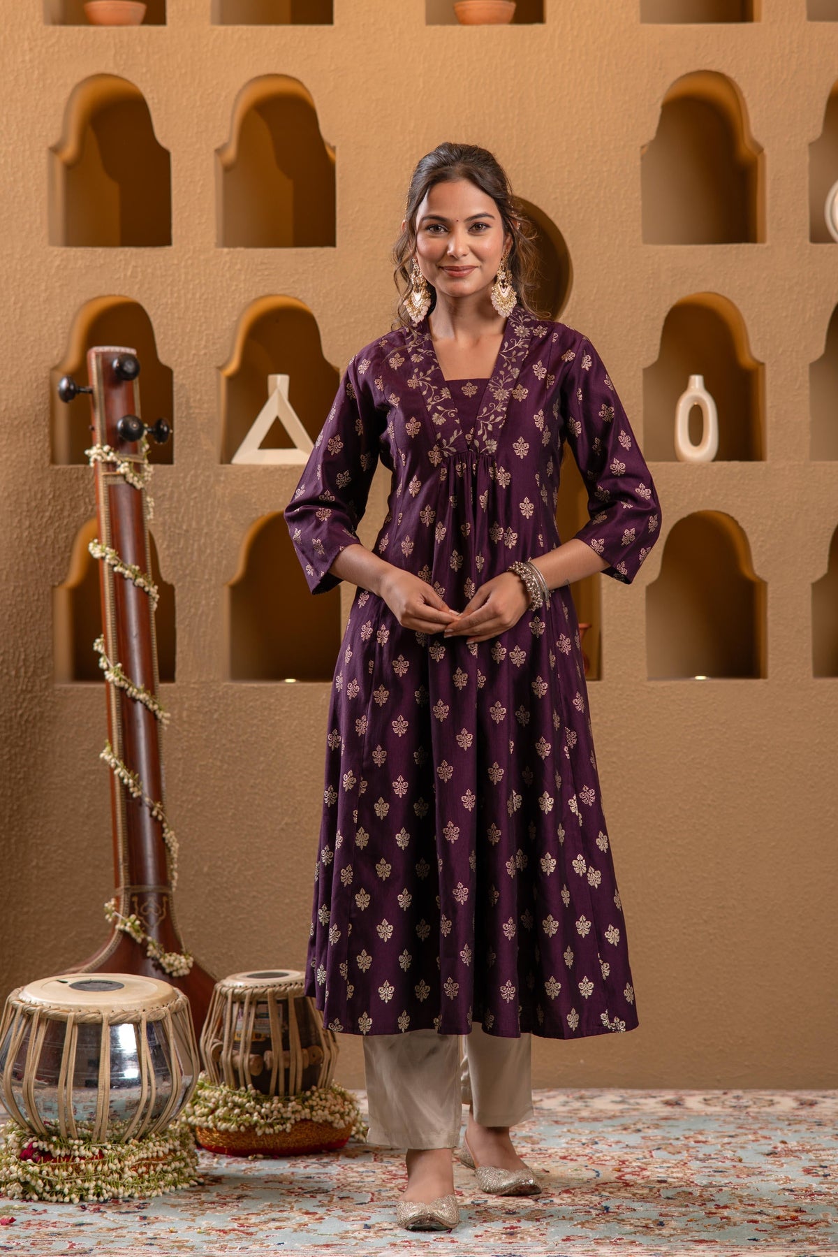 Juniper Purple Gold-Printed Anarkali Kurta