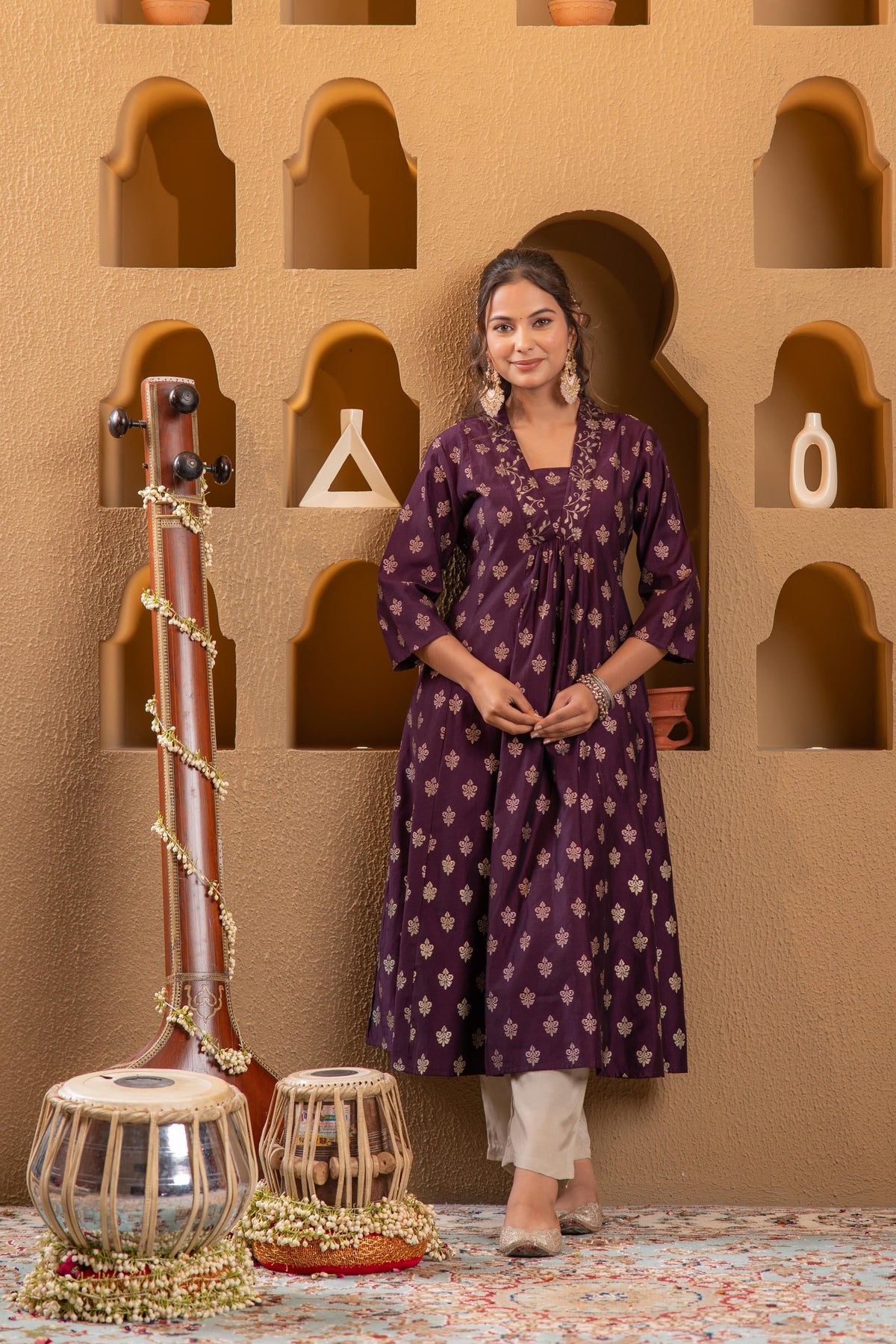 Juniper Purple Gold-Printed Anarkali Kurta